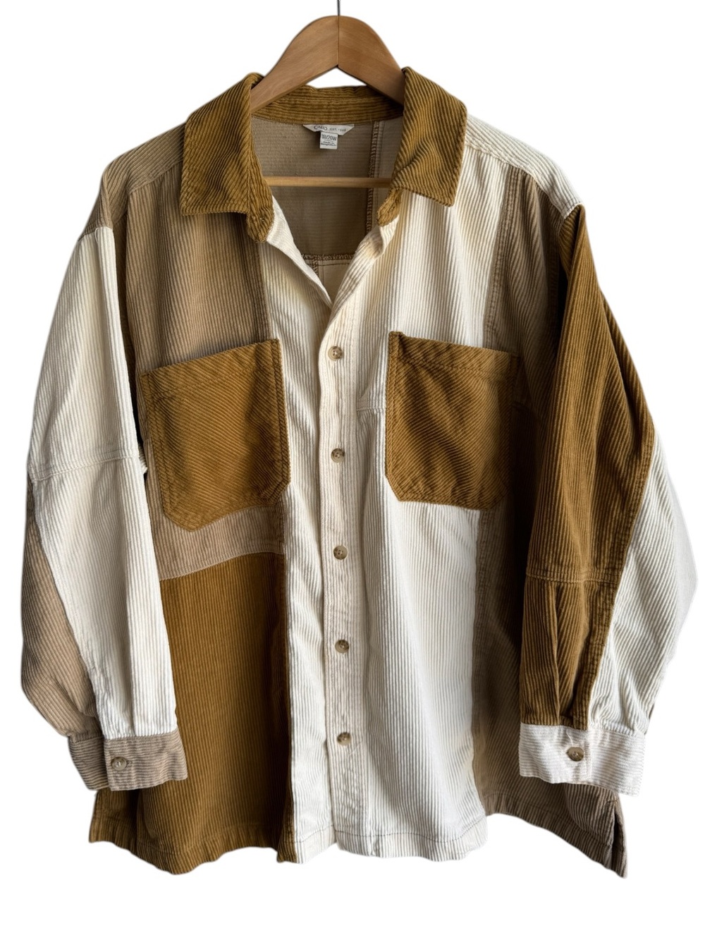 Cato Corduroy Patchwork Shacket Womens 18/20W Button Down Overshirt Boho Neutral